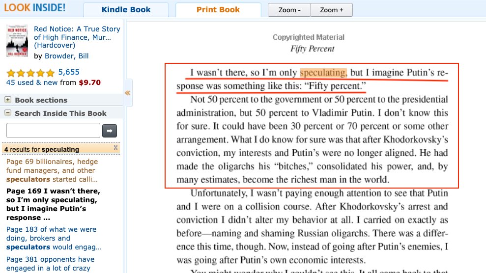 AGAIN HERE IS BROWDER'S BOOK RED NOTICE WHERE HE CLEARLY STATES THAT HE MADE UP THE ENTIRE "PUTIN 50%" STORY WHICH HE KNOWINGLY TOLD THE HOUSE IT WAS A FACT, AS SEEN BY THE OFFICIAL TRANSCRIPT FROM MAY 15, 2020.