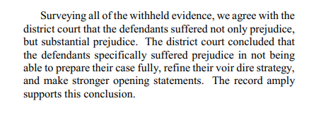 9th Cir. upholds the dismissal with prejudice of the indictments against Cliven Bundy, two of his sons, and sixteen others after prosecutors began disclosing Brady violations after trial began.  https://cdn.ca9.uscourts.gov/datastore/opinions/2020/08/06/18-10287.pdf