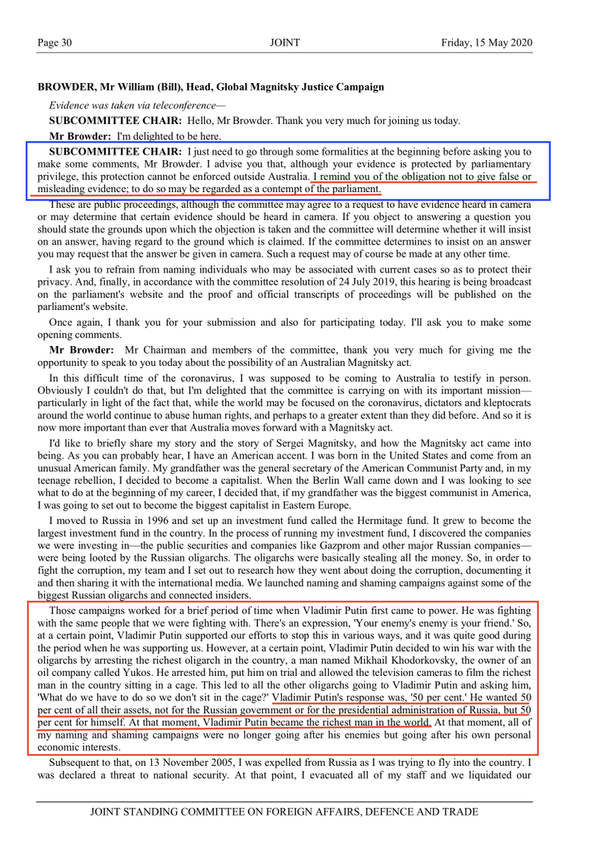 AGAIN HERE IS BROWDER'S BOOK RED NOTICE WHERE HE CLEARLY STATES THAT HE MADE UP THE ENTIRE "PUTIN 50%" STORY WHICH HE KNOWINGLY TOLD THE HOUSE IT WAS A FACT, AS SEEN BY THE OFFICIAL TRANSCRIPT FROM MAY 15, 2020.