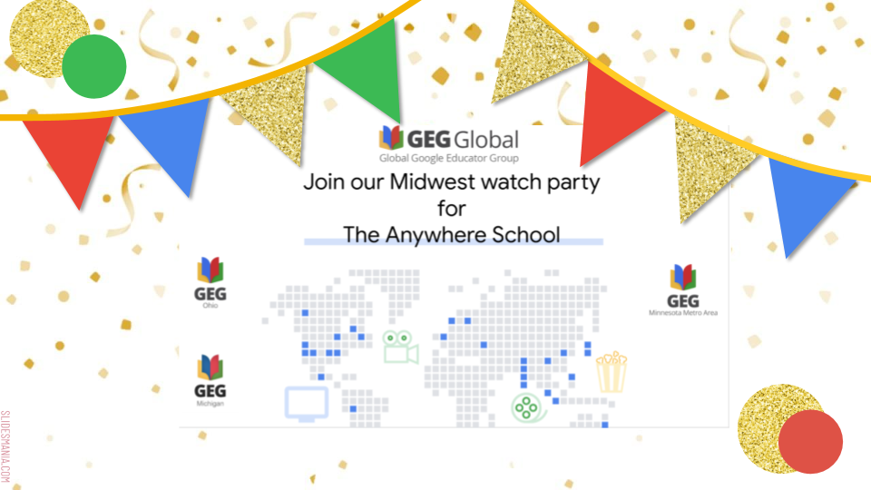 On August 11th and 12th, 
<a href="/GoogleForEdu/">Google for Education</a>
 will be hosting the Anywhere School.

Join GEGs in the midwest on Google Meet on August 11th at 1:30PM EDT for the Anywhere School Pre Party- Check your email for the link to the pre party!
<a href="/Ballewedtech/">Frederick "Rick" Ballew</a>
<a href="/mrshowell24/">Stephanie Howell</a>
<a href="/MissGalang/">Rachelle Galang</a>
<a href="/mayyoulee/">May Jue</a>
