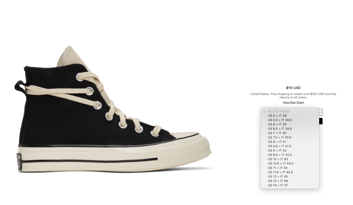 fear of god converse sizing