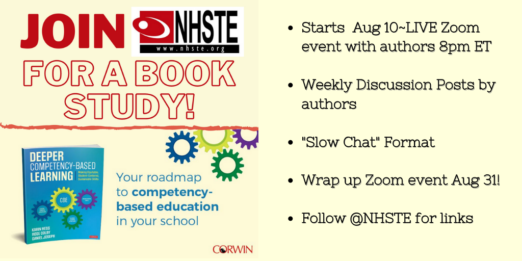 brophycat's tweet photo. Join @nhste for a Summer Book Study with @corwin_press authors and #NHCMTC panelists Karin Hess, @rose_rosecolby,and @DanielJosephCBE Aug10-31, Live Kick off Mon 8pm register here! https://t.co/IomWJ0kAkf
#deeperCBE #shiftshappen https://t.co/dJsurb6A8g