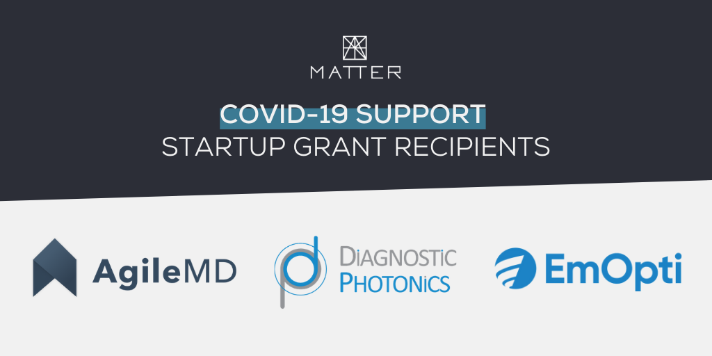 MATTERhealth's tweet photo. Congratulations to the recipients of the #MATTER COVID-19 Support Startup Grant: @agilemd, @EmOpti and Diagnostic Photonics. https://t.co/9PWAtfmqy9