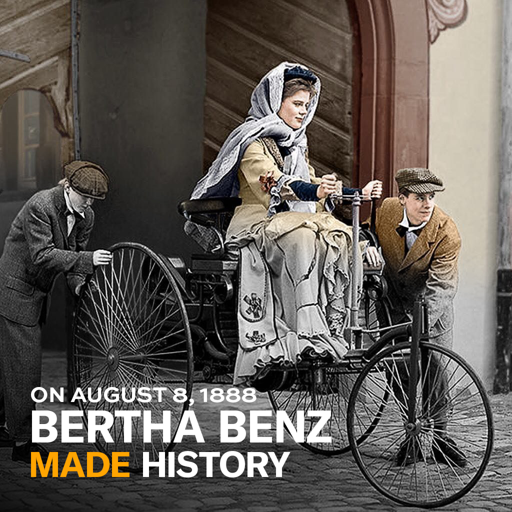 endurance's tweet photo. Did You Know: On August 8th, 1888, Bertha changed the auto world before she knew it! 
She proved her husband's contraption, the car, was useful by driving it throughout the town with much speculation.
Learn about Endurance's Mercedes Benz coverage here: https://t.co/ZTGN4eG9pR https://t.co/YX4kh7DDw9