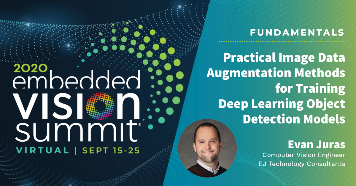 EmbVisionSummit's tweet photo. Explore with @EvanJuras the practical methods of image #DataAugmentation for training #ObjectDetectionModels and see how to create an augmented dataset of 50,000 unique... (Abstract: https://t.co/Ua9fr4JadC) Summit info: https://t.co/ChkJoLjjSP #Python https://t.co/V9Zz14fUz4