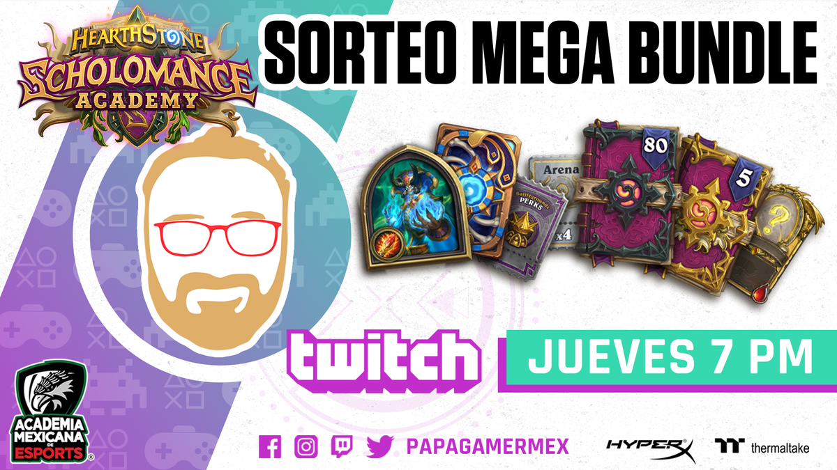 PapaGamerMex's tweet photo. 🎁SORTEO MEGA BUNDLE #ScholomanceAcademy #Hearthstone

👨‍🏫¡¡¡Qué inicien las clases banda!!!

Requisitos:

-RT y Like 
-Follow Twitch (papagamermex)
-Estar en el stream hoy 7 PM en https://t.co/QzZ8aHRnrd ahí sortearemos al ganador

⭐️Gracias a @Blizzard_Ent y @PlayHSLATAM https://t.co/ybtP9C2wdY