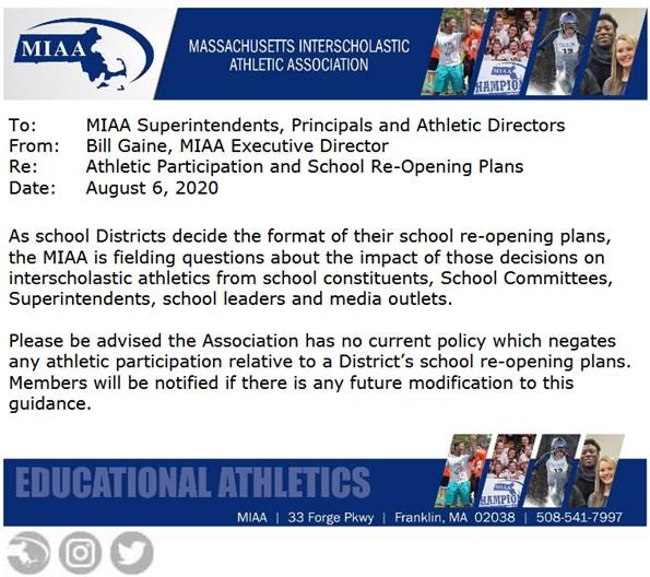 MIAA033's tweet photo. Clarification regarding school re-opening plans #MIAA #OneTeamOneMIAA https://t.co/yTOQhUgHRW