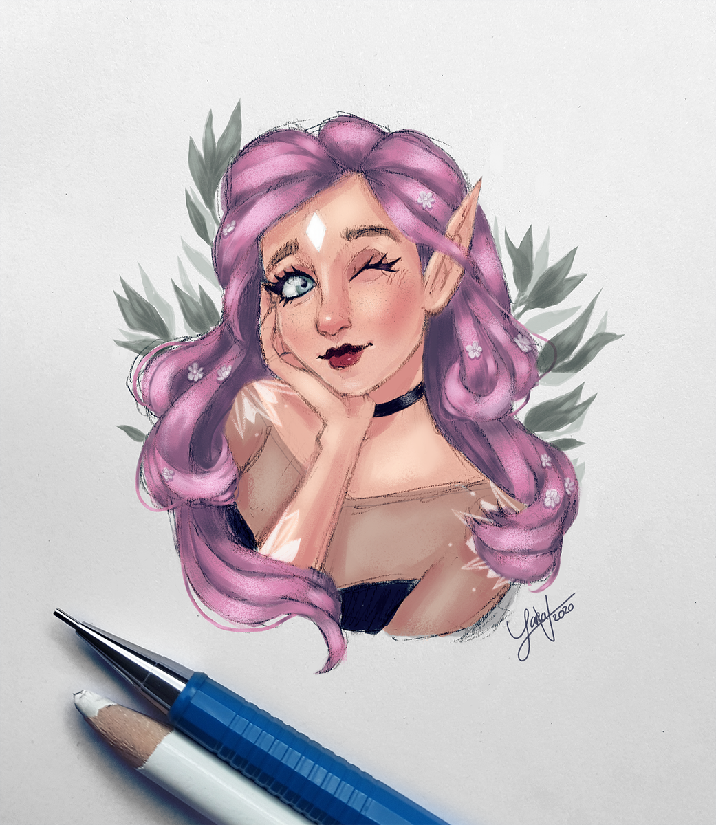 M0rimorr's tweet photo. A #dtiys entry for Madie_Arts over on Instagram! Tried to mix traditional and digital media ✍️ Be sure to check out the original version on her Instagram! https://t.co/AkoRT58CDA
