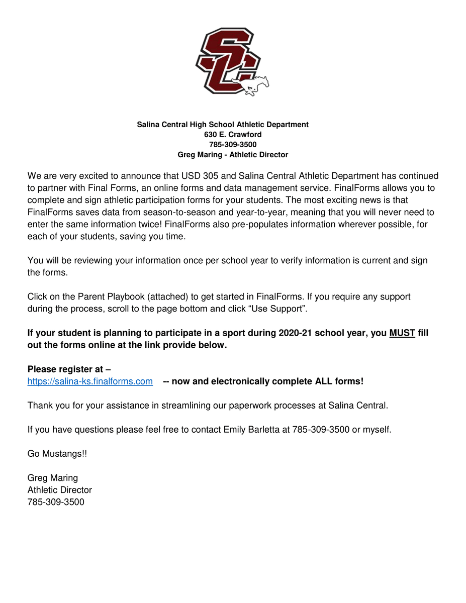 SC_MustangFB's tweet image. Remember that your #FinalForms need to be finalized before any athletic activity can be started this fall. Contact the @We_Are_SC Athletic Dept. for any questions regarding #FinalForms #ready4sports #WHY305