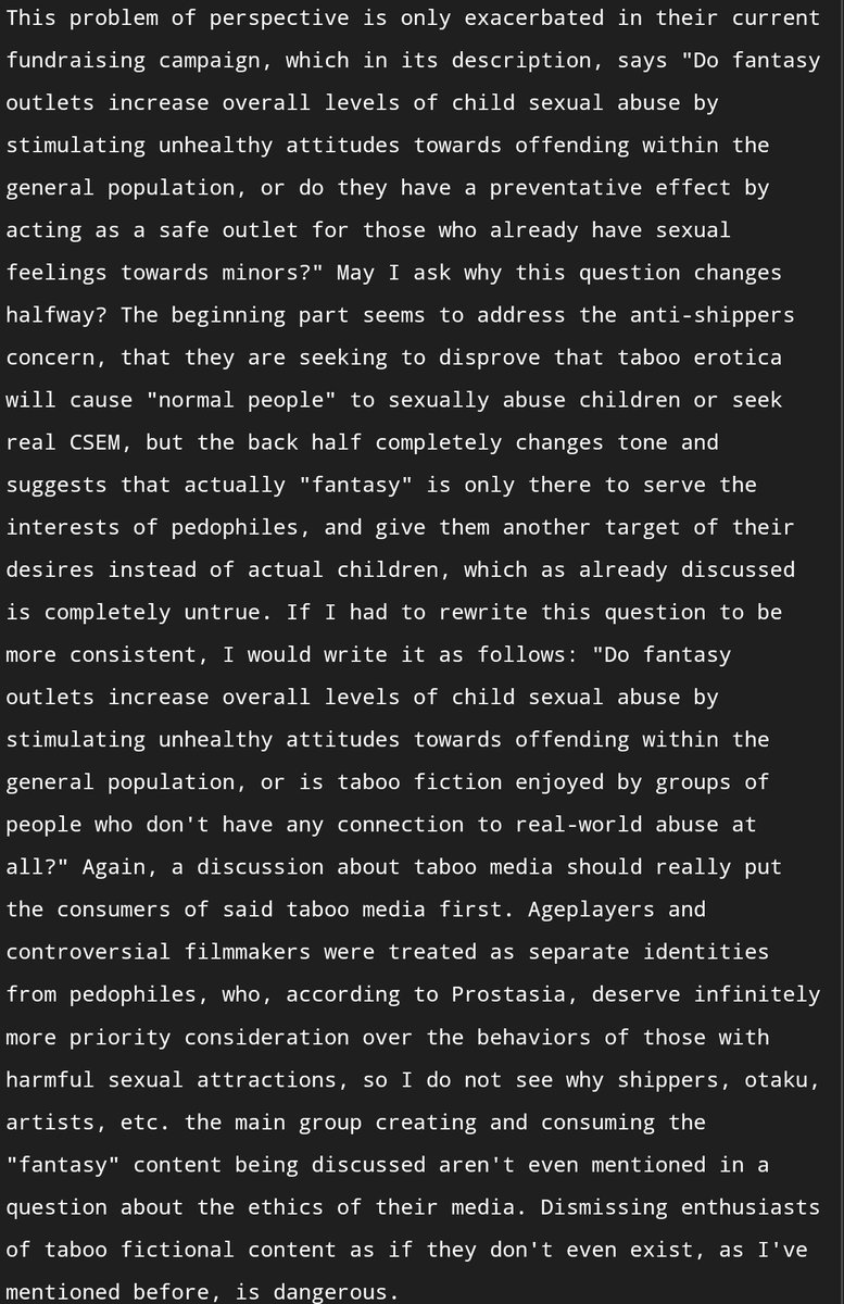 10. FundraisingI NEED you guys to read this one though. Prostasia claims to be "researching fantasy content" which sounds like a good thing, but when you actually read it you realize they're doing so in the complete wrong direction.