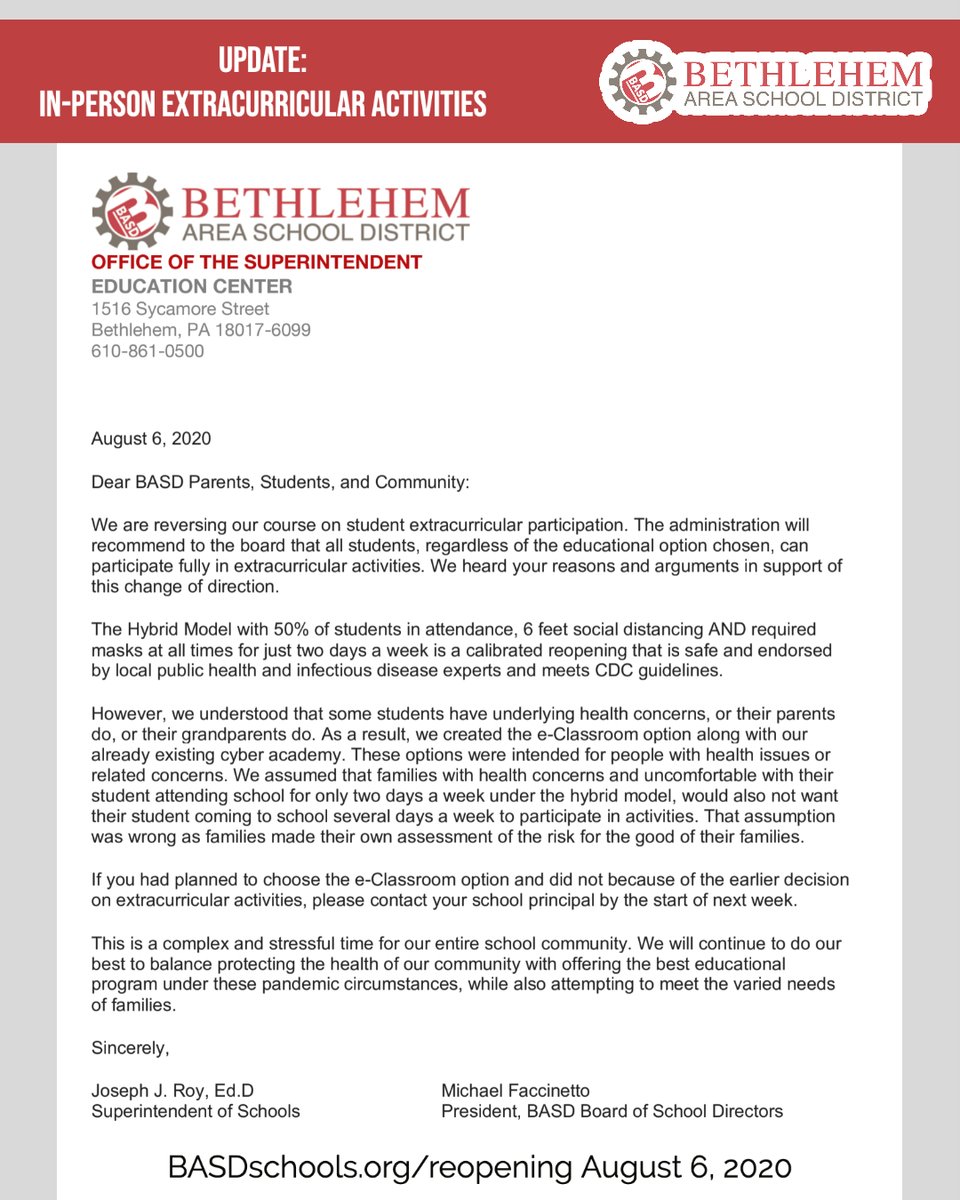 BASD (@bethlehemareasd) on Twitter photo Please read this update from <a href="/BASDSUPT/">Joseph Roy (Parody)</a> regarding Bethlehem Area School District extracurricular activities. #bethlehemareasd ow.ly/fdS150ASQnu Please read this update from <a href="/BASDSUPT/">Joseph Roy (Parody)</a> regarding Bethlehem Area School District extracurricular activities. #bethlehemareasd ow.ly/fdS150ASQnu