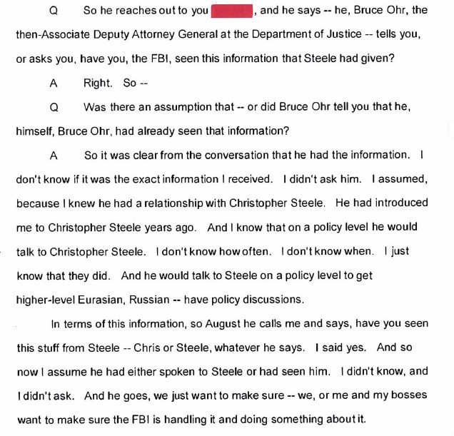 August 2016: Ohr contacts Agent Michael Gaeta, Chris Steele's OFFICIAL FBI handler, and asks about Steele's reports and wants to make sure the FBI is getting them. Ohr ends up providing Steele's, Simpson's and his wifes info to the FBI