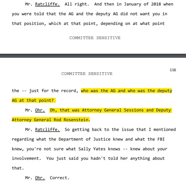 January 2017: Ohr is demoted a 2nd time, with NO complaints, he is demoted by Rosenstein/Sessions so he does NOT interface with President Trump