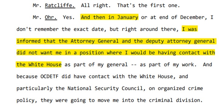 January 2017: Ohr is demoted a 2nd time, with NO complaints, he is demoted by Rosenstein/Sessions so he does NOT interface with President Trump