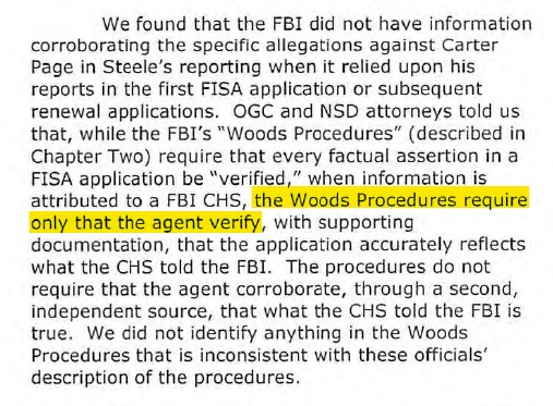 Why is Ohr/Steele important? The IG has told us because Steele was a CHS his reporting didn't need to follow Woods procedures, however Gaeta was the official FBI handling agent and told the IG he NEVER would have allowed it to be used