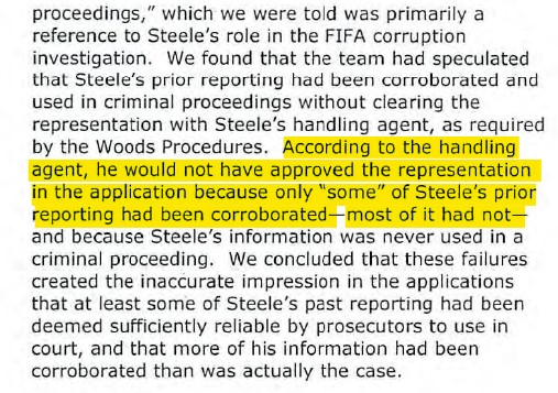 Why is Ohr/Steele important? The IG has told us because Steele was a CHS his reporting didn't need to follow Woods procedures, however Gaeta was the official FBI handling agent and told the IG he NEVER would have allowed it to be used