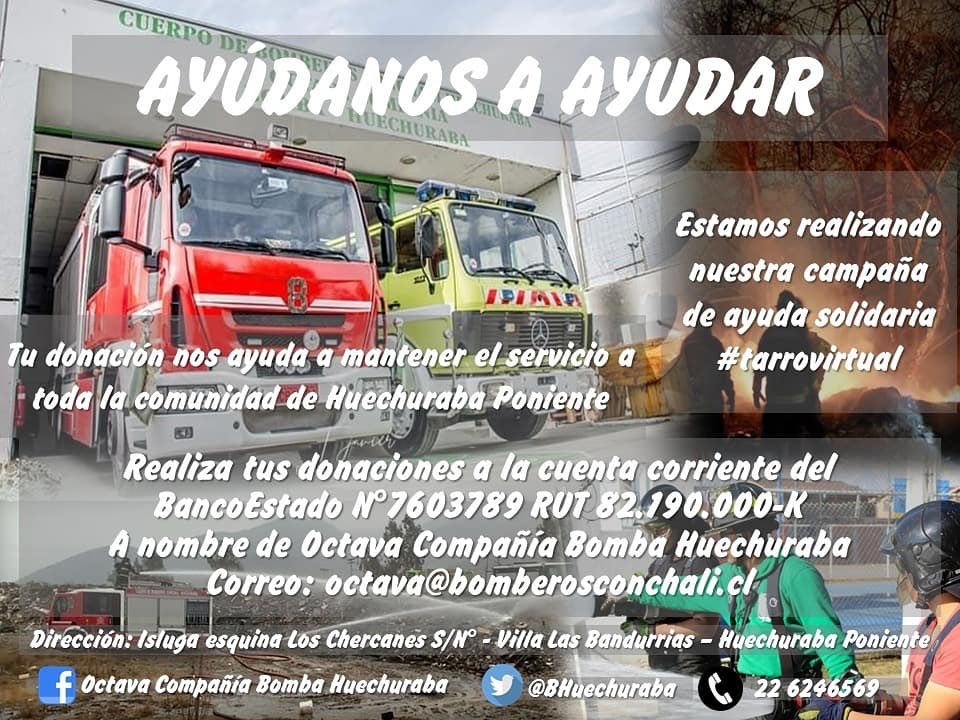 Republicanoscl's tweet photo. Recuerda apoyar a nuestros bomberos!!! Ellos siempre están contigo, ahora te necesitan #BomberosChicosBuenos 
22:50 El Comándate de la 8va Compañia de Huechuraba nos quiere dar un mensaje!! @AgriculturaFM  🚒 https://t.co/VWfd69fTSg