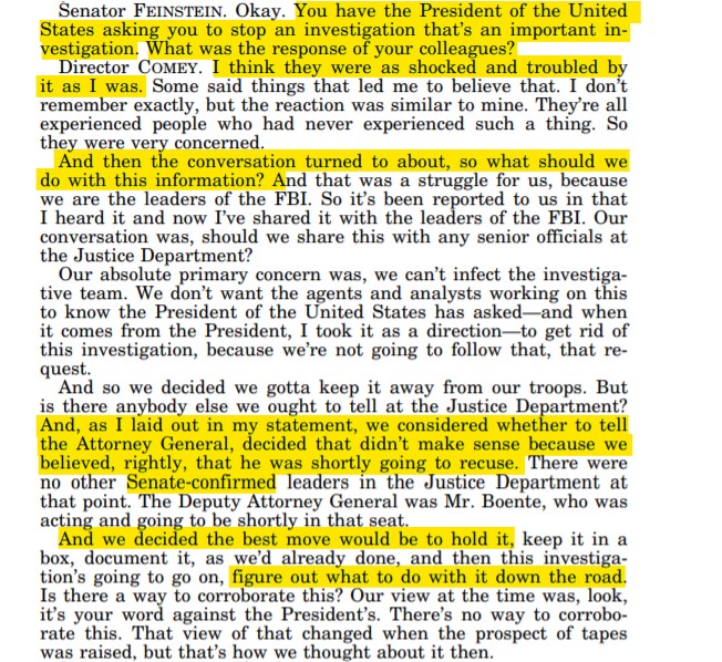 Comey and the FBI knew that Sessions would recuse and bypassed him. Regarding the "let Flynn thing go" they decided the BEST MOVE, yes think about those 2 words and context. Their best move was to hold onto the info and figure out what to do with it.