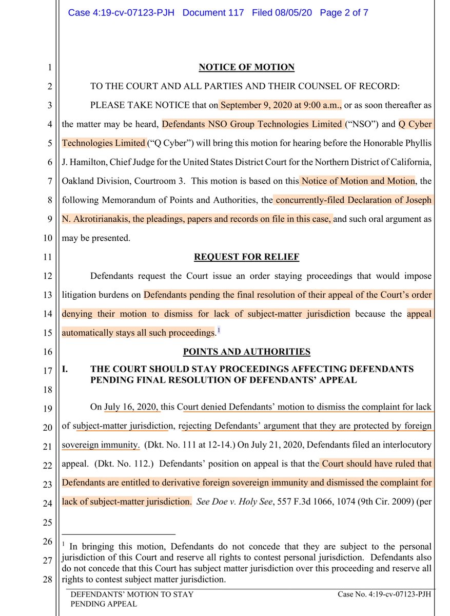 WhatsApp/Facebook & NSO/QTech akin to:Thanksgiving dinner when Mom & Dad have too much to drink & start screaming at each other. AwkwardNSO/QTech (finally) filed a Motion to Stay “all proceedings in this matter until the 9thCCOAs” renders a determination https://ecf.cand.uscourts.gov/doc1/035019571246?caseid=350613