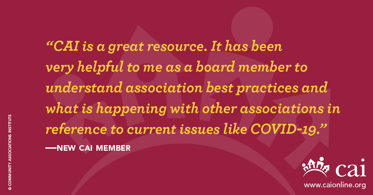 CAIsocial's tweet image. The value of a #CAI membership is clear to homeowner leaders &amp;amp; managers around the world. Don't just take our word for it, here's what a new #CAI member had to say: bit.ly/2t5kyft