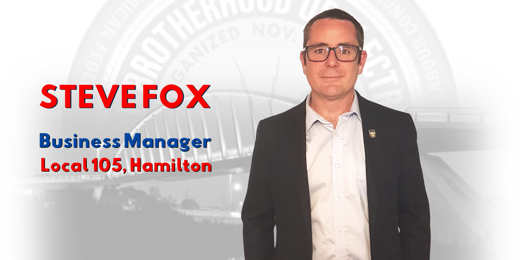 IBEW_CCO's tweet photo. Meet Local 105's new Business Manager, Steve Fox.
Steve's priorities will continue to be jobs, protecting members’ health as the pandemic unfolds, and continuing to encourage diversity in the local.
Read the full story: https://t.co/2xF3zQx4ii
#IBEWLocal105 #Hamilton https://t.co/swlFWSYLU4
