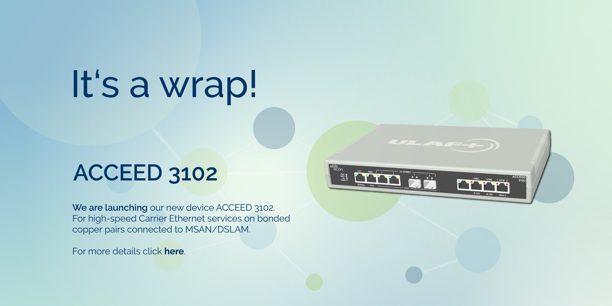 It's a wrap! We would like to announce the #marketlaunch of the new Carrier Ethernet CPE ACCEED 3102. Welcome to the ACCEED-family, little powerhouse!
➡️More information what the ACCEED 3102 can do you can find here: bit.ly/33zqktg
#itsawrap #productlaunch #albiselcon
