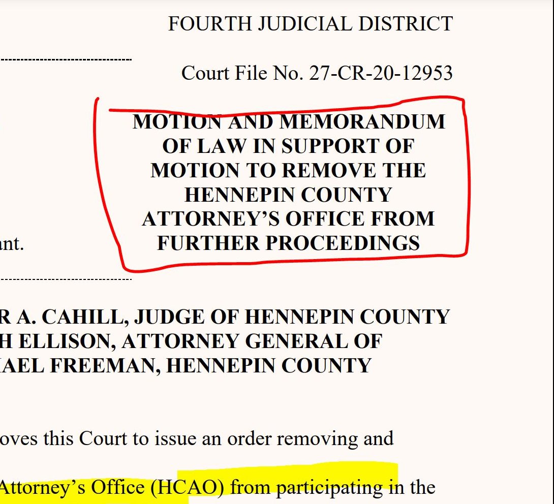 MaryamHenein's tweet photo. #BREAKING | #GeorgeFloyd| MOTION TO REMOVE
@Hennepin ATTORNEY’S OFFICE FROM PROCEEDINGS
"#MichaelFreeman, the elected Attorney, through his actions & statements has compromised his ethics, duty to the community & ability to impartially prosecute the case against #Kueng.
1| https://t.co/sGKjVoW4xP
