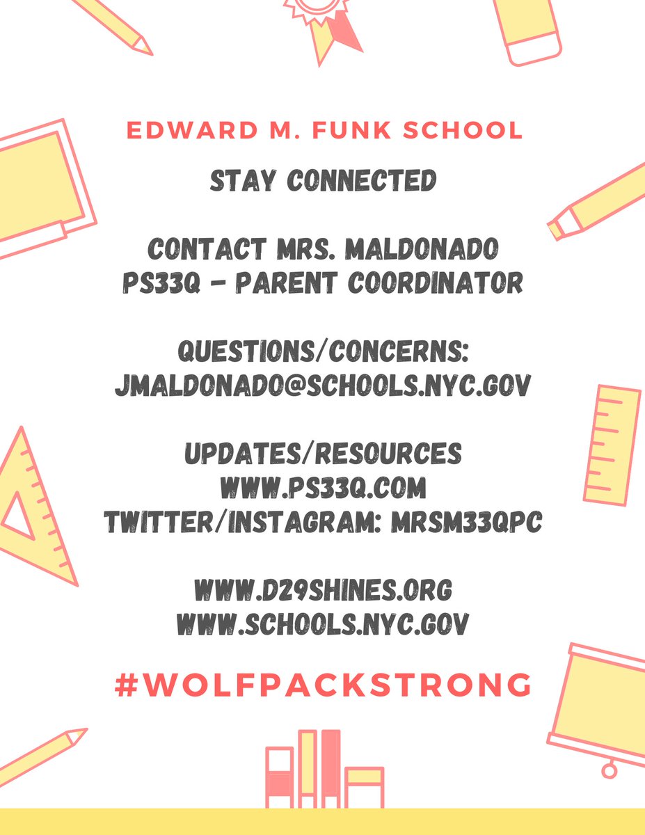 MrsM33qPC's tweet photo. Hey there @PS_33Q!! Please be sure to share this information with other families in our commUNITY!! Stay tuned next week for information on the date/time of our schools Town Hall Meeting!! #InThisTogether #WolfpackStrong @D29Shines https://t.co/ErtMFT7TXA