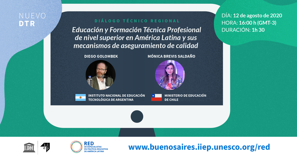 IIPEUNESCO_BA's tweet photo. 📢 Nuevo DTR: “Educación y Formación Técnica Profesional de nivel superior en América Latina y sus mecanismos de aseguramiento de calidad”

👥Invitados: @DiegoGolombek de @INETetp 🇦🇷 y @moni_bs de @Mineduc 🇨🇱

🌐Evento disponible para miembros de la RED ➡ https://t.co/Su3VLV7UzQ https://t.co/SfmgQJ2G43