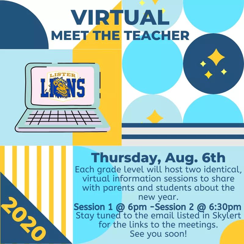 Lister_Lions's tweet photo. Families! Please join us tonight for our Virtual Meet the Teacher Night! Information for connecting was sent via Skylert. See you soon! #ListerLions #PositiveAttitude #WillingSpirit https://t.co/GmzAbiypoV
