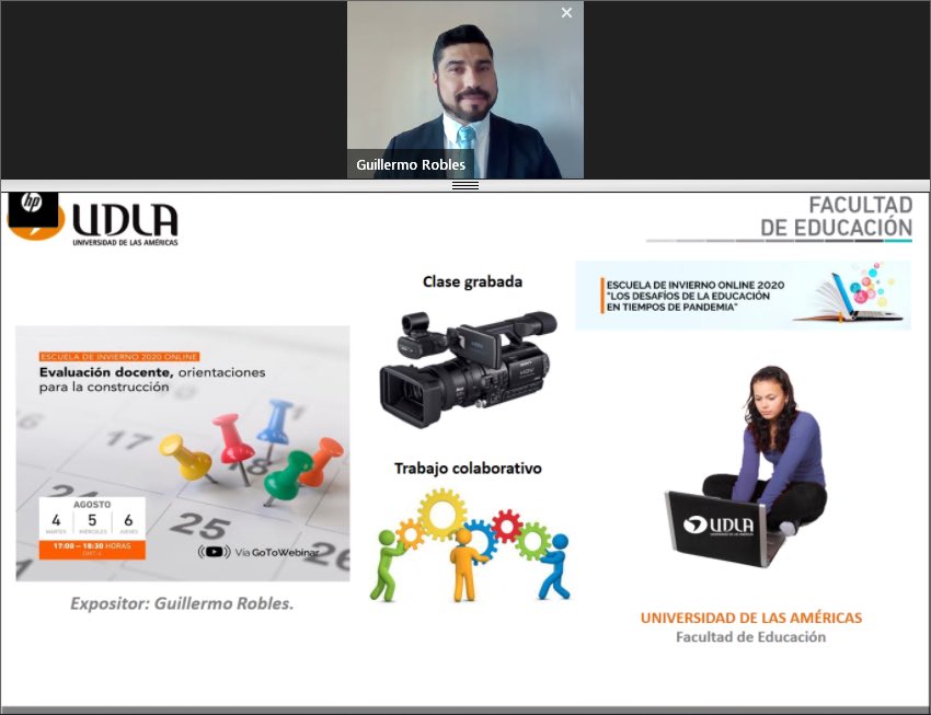 AnaHenriquez's tweet photo. En el tercer taller sobre Evaluación docente, dictado por Director Guillermo Robles en #EscuelaDeInvierno UDLA 2020.

@UDLA_CL #ProfesoresChile #EvaluaciónDocente @FeduUdla @grobles37 https://t.co/h9S6q1D23v