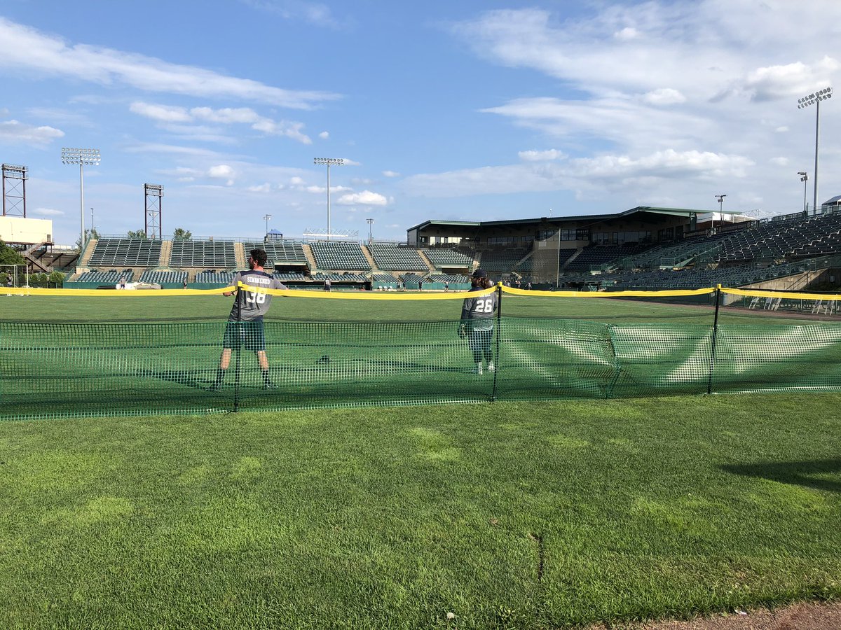 Matt_Finkel's tweet image. You don’t have to hit it as far for a home run tonight in New Britain. The Bees have installed a temporary fence after winds from Isaias took out the entire left field wall! @NewBritainBees host Worcester tonight at 6:35p