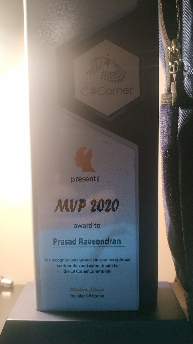 raveendranpr's tweet photo. Received MVP award from C# Corner. Thank you #maheshchand sir and the C# Corner team and all my readers. https://t.co/Ms0TyxsT9Q