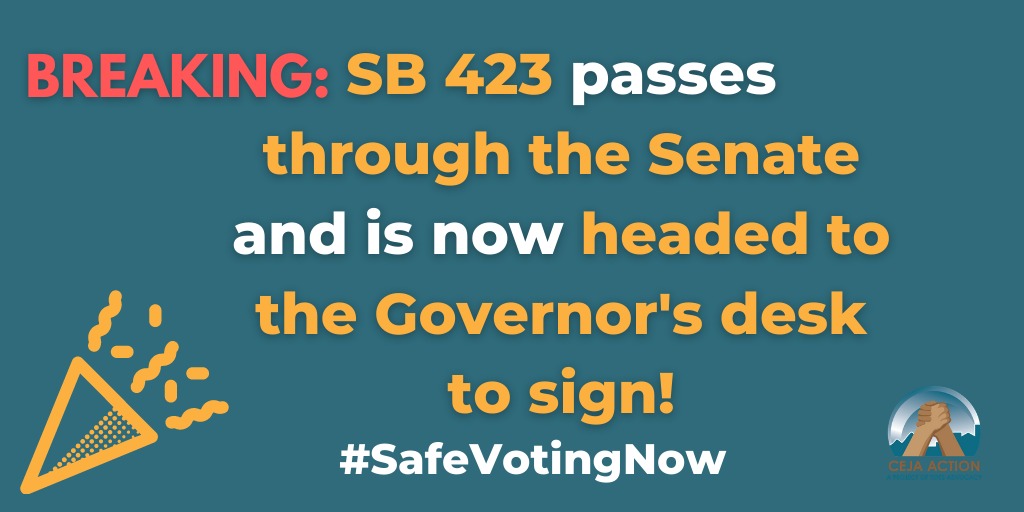 cejaaction's tweet photo. YES! #SB423 passes out of the Senate is on its way to the Governor's desk to join #AB860 for #SafeVotingNow. 

👏❗️Thank you @SenatorUmberg and @AsmMarcBerman for your leadership to protect historically disenfranchised communities' right to the vote! 👏❗️ https://t.co/ZmJFfXm2jn