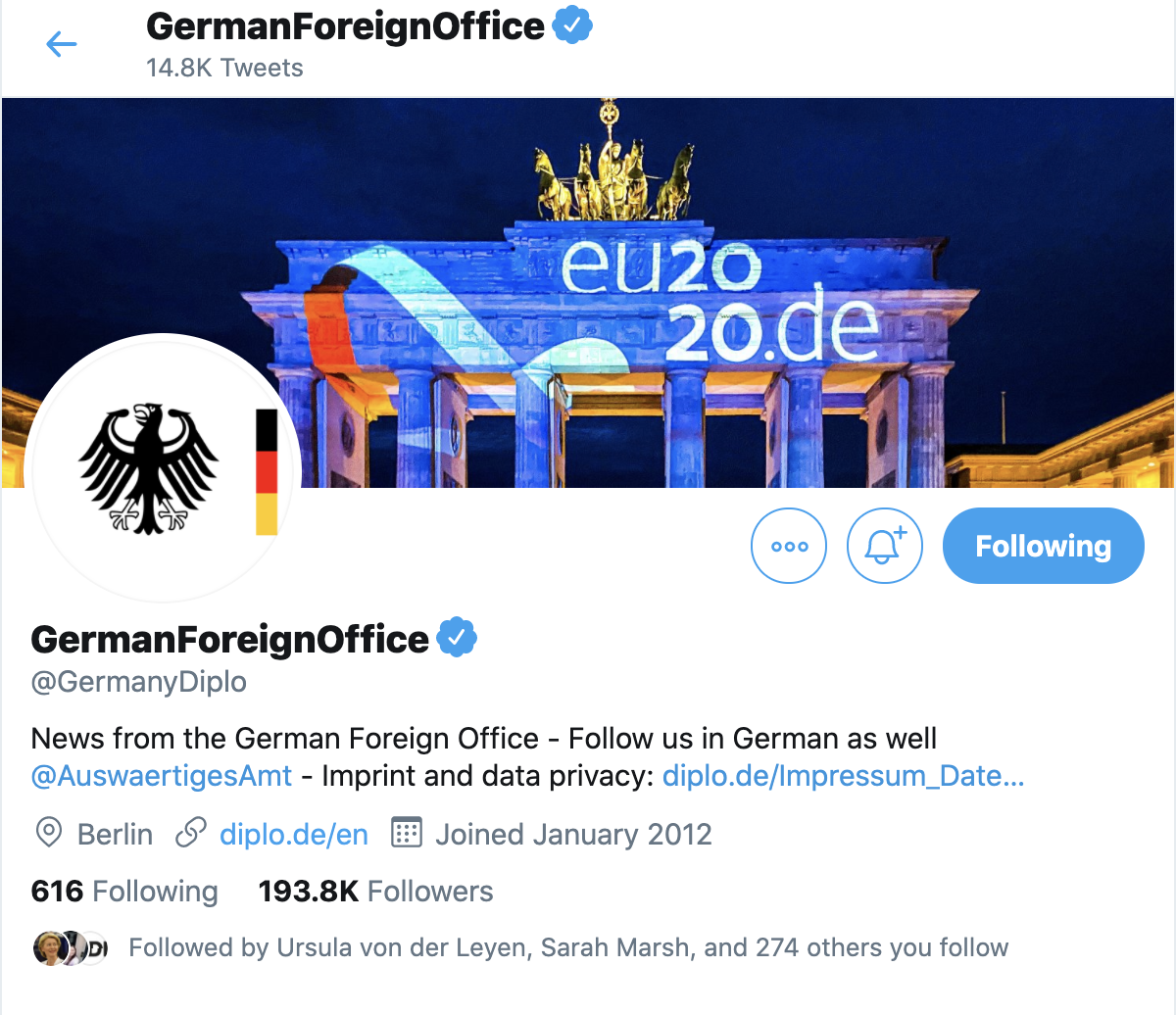 The French Ministry of Europe and Foreign Affairs, the German Foreign Office, the Russian and Chinese Ministry of Foreign Affairs have all been labelled