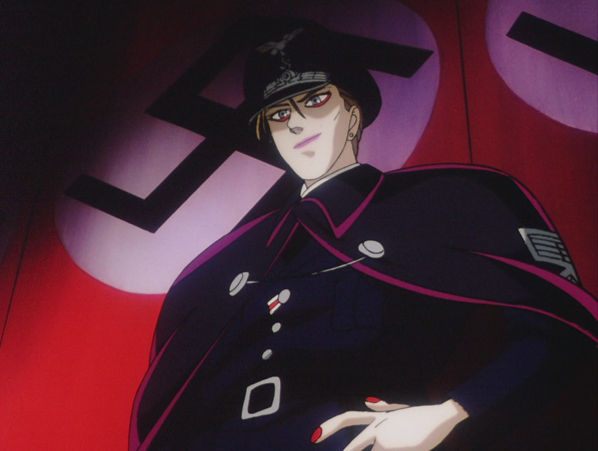 In coming to terms with this character, we went back to the original script to try to help figure things out. The script says the nazi-leader persona is supposed to adopt a child's voice, not a feminine one, but the intention in the voice recording could be interpreted both ways.