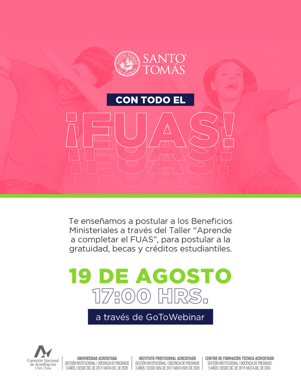 SantoTomasLS's tweet photo. Estimada Comunidad, les hacemos la siguiente invitación al Webinar: "Aprende a completar el FUAS"

Inscripciones:  https://t.co/4hfUTAiJrH https://t.co/TydzOIFrel