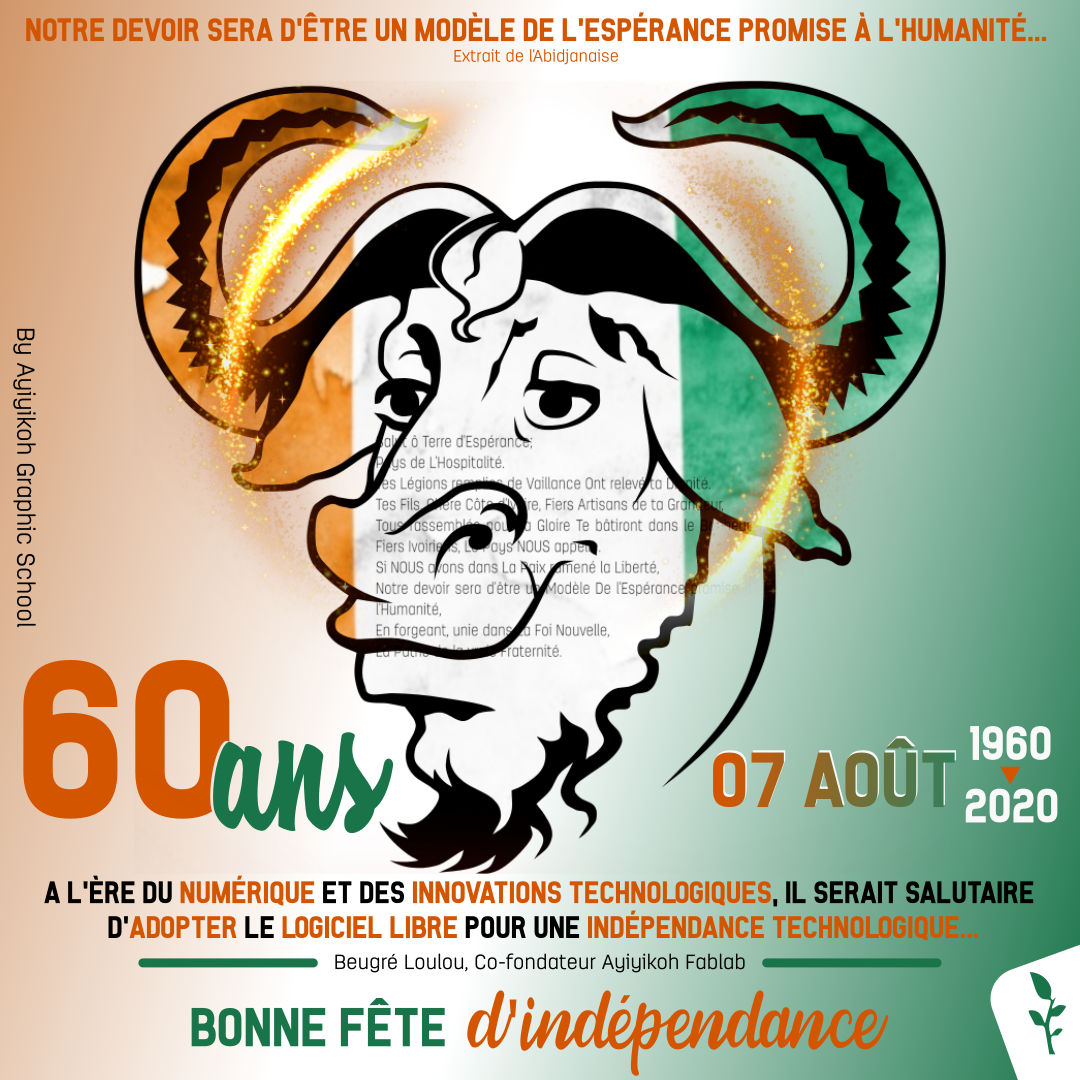 ayiyikoh's tweet photo. Superbe fête d'indépendance à tous et à toutes. #CIV60ans #logiciellibre #GNU/Linux #Ayiyikoh https://t.co/2Z2BaLEH8D