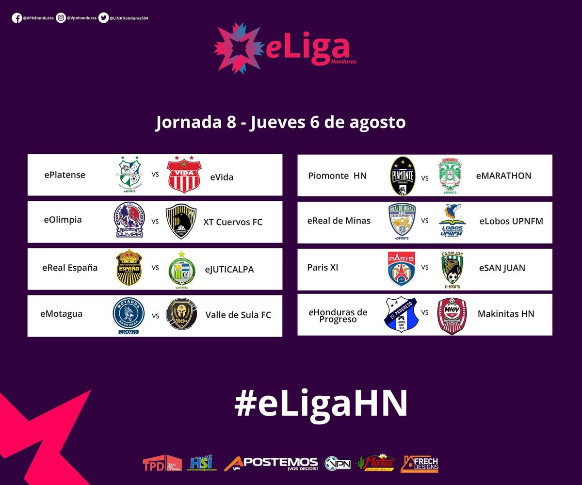 LINAHonduras504's tweet photo. Hoy el imparable Valle De Sula FC se juega su primer lugar contra @MOTAGUAcom que se mantiene como el único invicto en la liga.
#eLigaHN #VirtualProNetwork #eSportsHonduras #VirtualProNetworkHonduras #ProClubs #FIFA20 #FIFAHonduras #VPNHonduras #LINAPS4 #eSports https://t.co/A2dfjBju0j