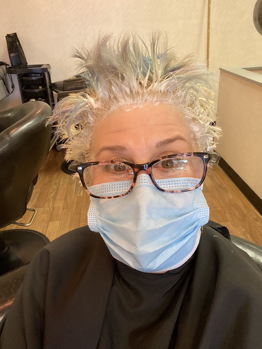DebbieMaz's tweet photo. In case you wondered what I look like with minimal purple in my hair, here ya go! ๐๐ #Gettingmyhairdid #atthehairsalon #MaskUp https://t.co/w2WV8pqqmG