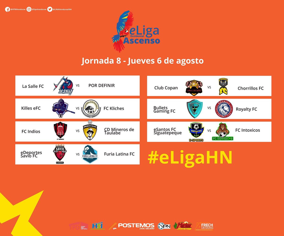 LINAHonduras504's tweet photo. En la #eLigaAscenso Occidental un duelo por el primer lugar entre @BulletsGamingOF vs #FCIntoxicos partidazo nos espera esta noche 😎
#eLigaHN #VirtualProNetwork #eSportsHonduras #VirtualProNetworkHonduras #ProClubs #FIFA20 #FIFAHonduras #VPNHonduras #LINAPS4 #eSports https://t.co/F5cnoqBjCi