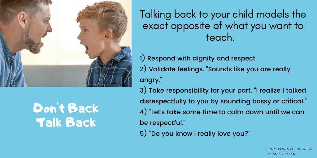Children can learn that their parents are willing to take responsibility for their part in an interaction. They can learn that back talk isn’t effective, but that they will have another chance to work on respectful communication. #positivedisciplinetoolcards #positivediscipline