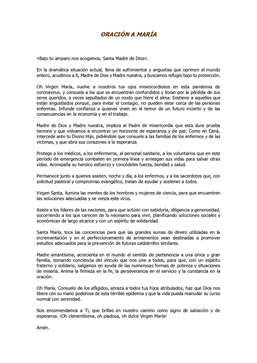 DiocesisRGL's tweet photo. 🙏 Invitación del P. Obispo Jorge García Cuerva, a rezar en estos tiempos difíciles con la "Oración a María", propuesta por el Papa Francisco a la Iglesia 🙂 https://t.co/IkQ7MQhm3T