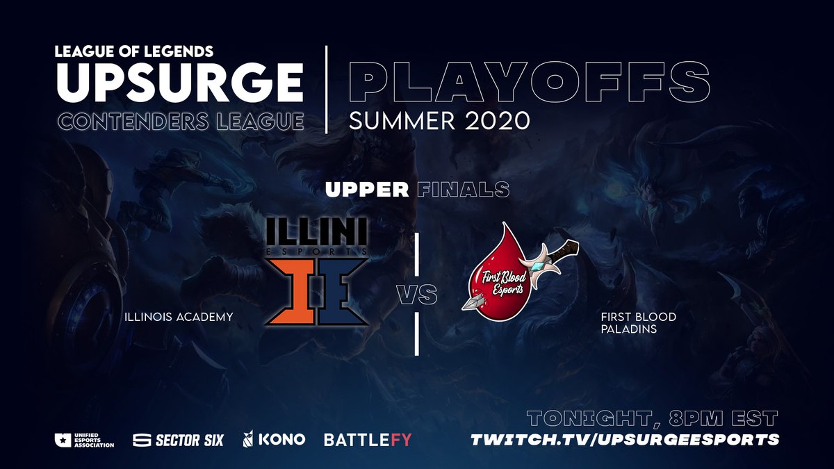 😤DO YOU KNOW WHAT TIME IT IS? 

IT'S TIME FOR UPSURGE CONTENDERS LEAGUE! Tonight's match is our Upper Bracket Finals and you'll want to tune in to this one! 😉

🎮 <a href="/Illini_esports/">Illini Esports</a> vs. <a href="/FirstBloodDisc/">First Blood Esports</a> 
⏰8 PM EST
🎙️ <a href="/Orbital_Casting/">Daniel “Orbital” Le</a> &amp; <a href="/JacketCasts/">Brock Bernstein</a>
📽️ Twitch.tv/UpsurgeEsports