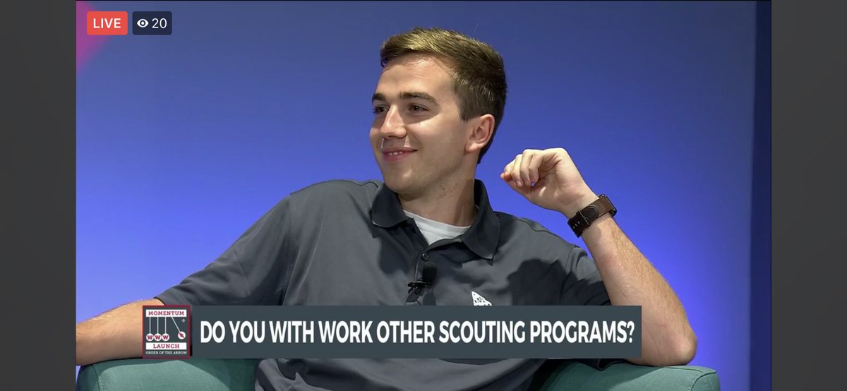 NVOAPresident's tweet photo. Shoutout to @OANationalChief for sporting a @srventuring necker during the #OALaunch campfire chat! Even @OANationalVC thought it was spiffy! https://t.co/nqScq8gVDv
