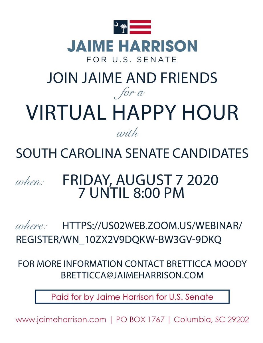 Campbell4SC's tweet photo. Join me tomorrow for a virtual event with Jaime Harrison and the other state senate candidates.  

https://t.co/sGLahMPhoM https://t.co/D12206GwTq