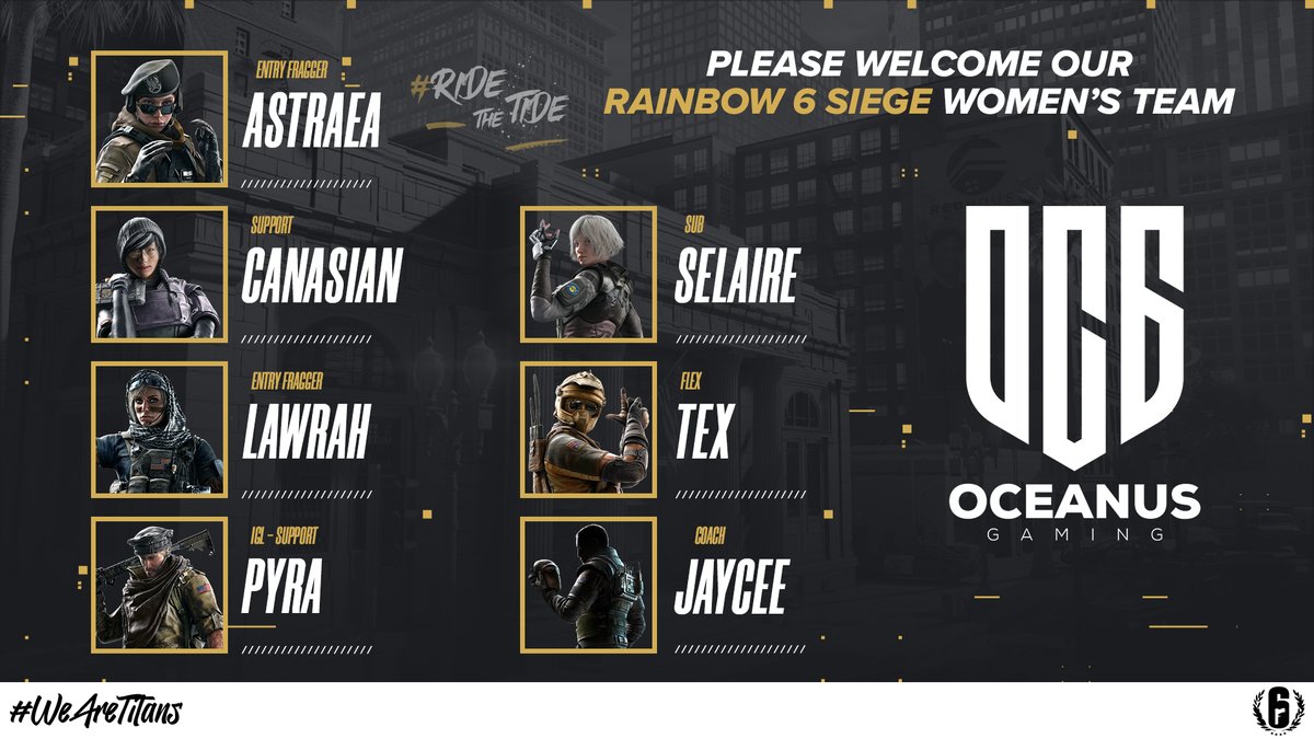 GaiminGladiator's tweet photo. We have our titans competing in @R6esportsNA
#cacl NOW! we have our Titaness's competing in @AEL_Network and preparing for @CCSesports we hand them over the trident🔱and a warm welcome🌊#OCGr6 #oceanusgaming #tridentsup #ridethetide #R6S https://t.co/Cj4VHzFV5h