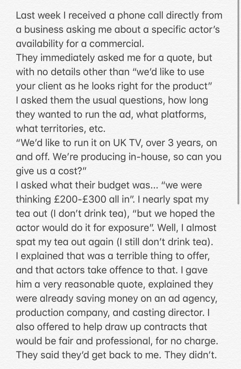 alanmehdizadeh's tweet image. Actors, please, know your worth. This is a true story from (literally) last week. 
This has to stop.