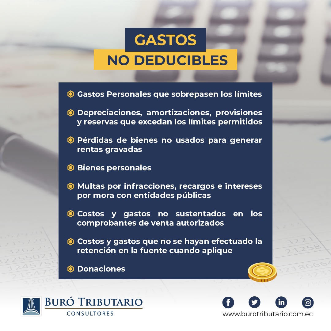BuroTributario's tweet image. El artículo 35 del Reglamento para la Aplicación de la Ley de Régimen Tributario Interno establece algunos de los gastos que no podrán deducirse de los ingresos brutos.

#BuroTributario #derechotributario #impuestos #contabilidad #finanzas #taxes #contadores #emprendedores
