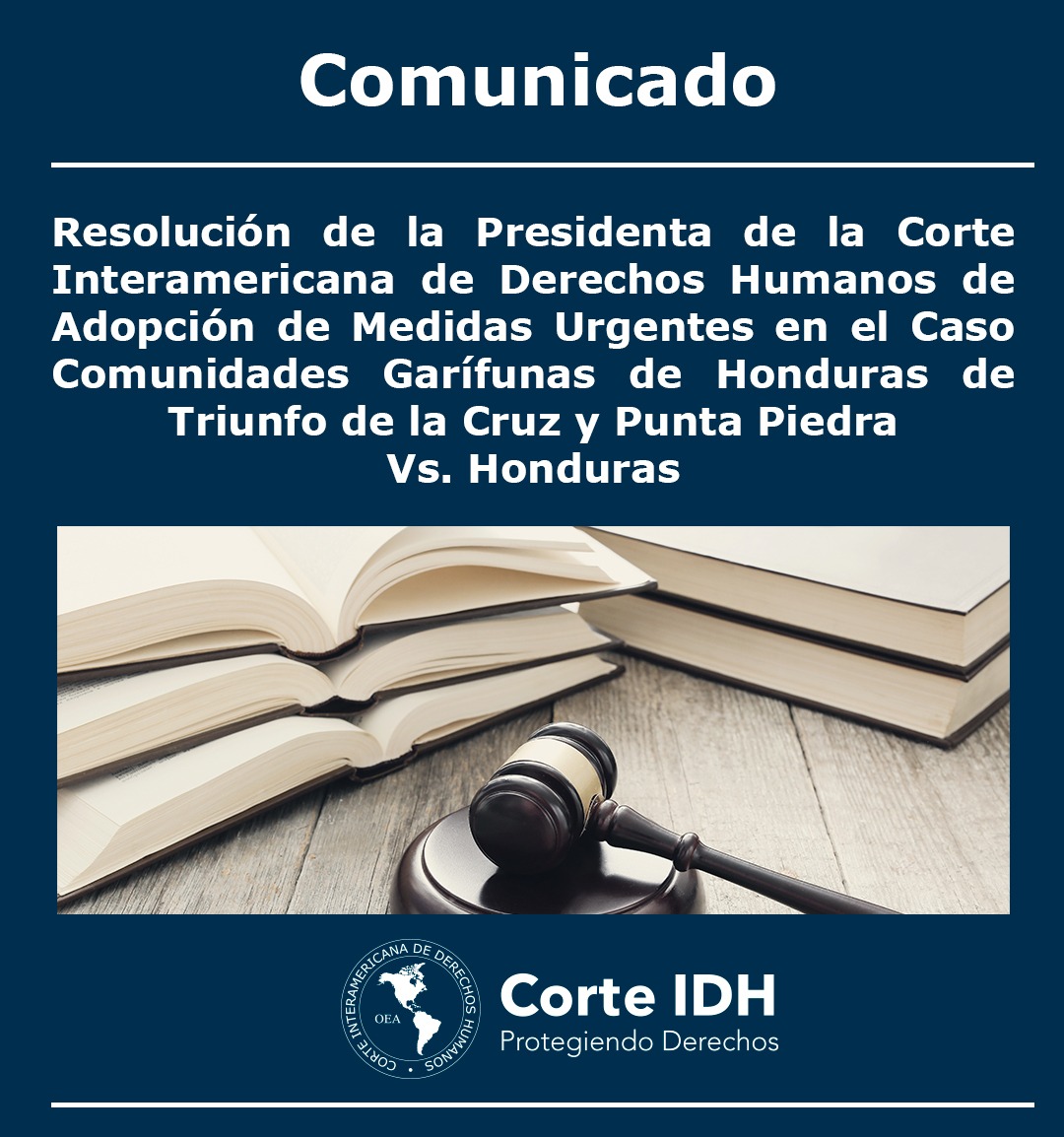#MedidasUrgentes El día de hoy se notificó al Estado de Honduras 🇭🇳 la Resolución adoptada por la Presidencia de la Corte que requiere la Adopción de Medidas Urgentes 
en el Caso Comunidades Garífunas de Honduras de Triunfo de la Cruz y Punta Piedra Vs. Honduras.